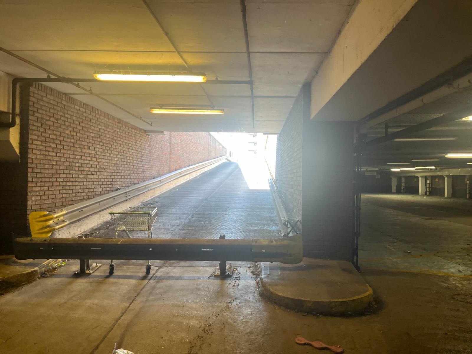 Car park ramp — open and unsecured before board-up — LT Lockworks