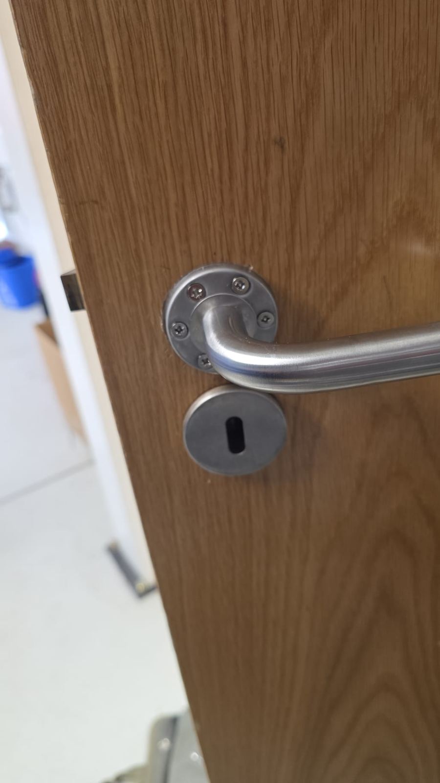 Sashlock handle and escutcheon detail on wooden door by LT Lockworks
